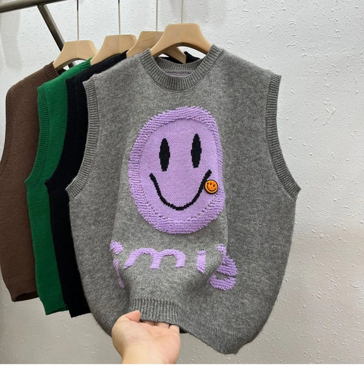 GILET VINTAGE MOTIF HAPPY FACE