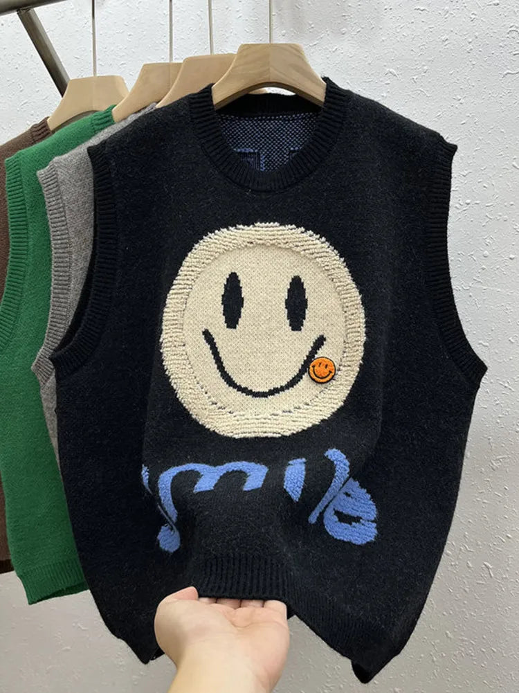 GILET VINTAGE MOTIF HAPPY FACE