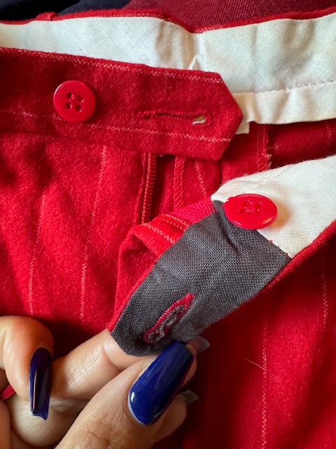 Pantalon Vintage rouge rayé el laine- Arvel, Made in France (Taille 40)