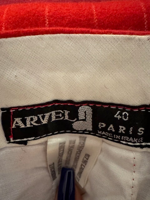 Pantalon Vintage rouge rayé el laine- Arvel, Made in France (Taille 40)